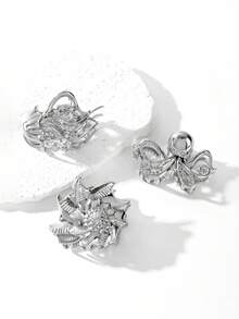 3个欧美风纯色合金金属中号贝壳章鱼发夹，波西米亚风发夹，发饰，适合大学生发型，也适合节日装扮。花朵发夹，冬季发饰，时尚发爪。 - 銀色3個 - 查看 3