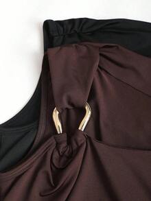 Set de 2 camisetas ajustadas con cuello asimétrico, versátil top casual, primavera/verano - Multicolor 7 - Ver 7