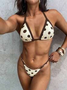 Conjunto de bikini de 2 piezas con estampado de lunares, traje de baño sexy para fiestas y festivales de música, atuendo de playa para vacaciones de mujer - Multicolor 6 - Ver 5