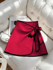 Falda envolvente casual para mujer - Rojo - Ver 9