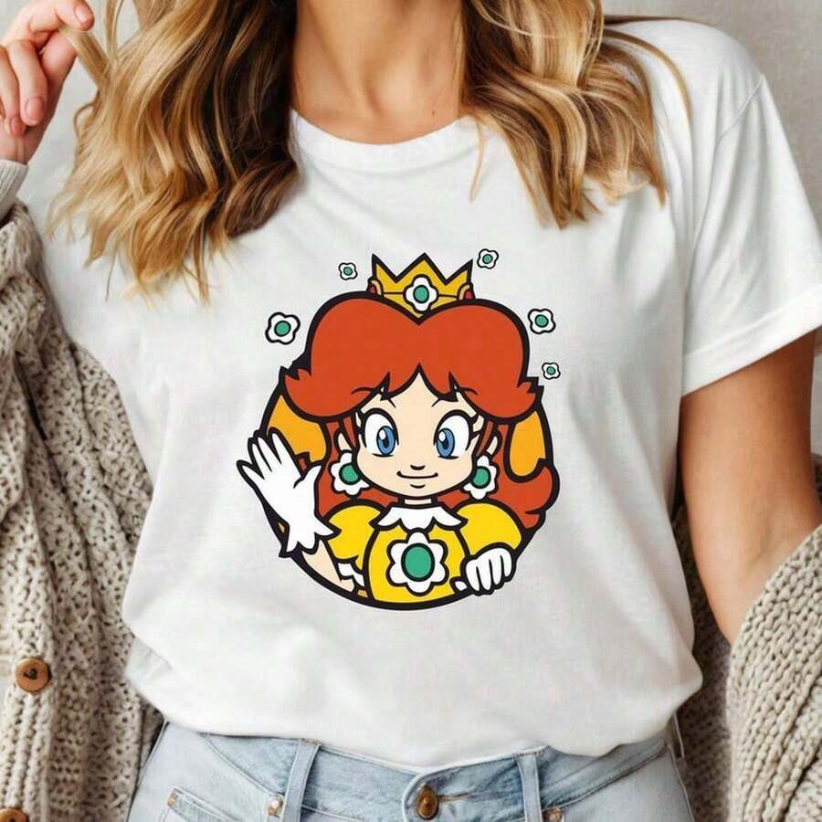 Princess Daisy M1ario S1Hirt N1intendo Wod Gift220G This Unisex 220g T-Shirt Is Made From 100% Cotton With A Tight Knit Pattern, Ensuring Durability. Suitable For All Body Types, Both Men And Women. Its Durable, High-Quality Fabric Is Ideal For Various Sewing Projects, Offering A Soft Yet Resilient Feel. It Is Also Very Breathable. Perfect For Spring/Summer, Holiday Outfits, And Party Wear. - 白色 - 查看 1