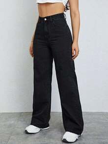 Jeans de pierna recta de color claro para adolescentes - Negro 2 - Ver 3