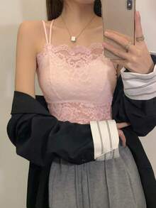 RUIWY 珊瑚粉性感蕾丝吊带背心，女士春夏休闲内衣背心 - 珊瑚粉 - 查看 3