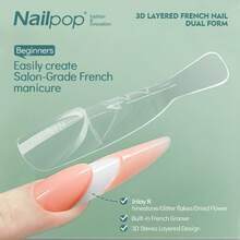 nailpop Molde de uñas de espacio negativo de 2 capas, el diseño en capas puede incrustar decoraciones, flores secas, diamante de imitación, surco de conformación francesa autónomo, fácil de usar, amigable para principiantes para un efecto de manicura profesional - transparente - Ver 2