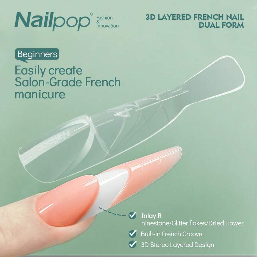 nailpop Molde de uñas de espacio negativo de 2 capas, el diseño en capas puede incrustar decoraciones, flores secas, diamante de imitación, surco de conformación francesa autónomo, fácil de usar, amigable para principiantes para un efecto de manicura profesional