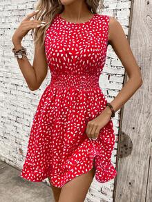 Vestido casual - Vestido casual moderno - Vestido casual de vacaciones - Vestido pastoril para mujer - Vestidos de verano para mujer - Ropa de mujer - Vestidos talla grande vendidos - Atuendos de verano para mujer - Rojo 2 - Ver 6
