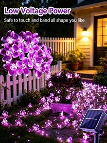 1pc Solar Powered Flower String Lights, Flower Fairy LED String Lights, Solar Flower Decor Lighting Suitable For Outdoor Home Garden Lawn Patio Christmas Tree Party And Holiday, Purple - Purple - View 2