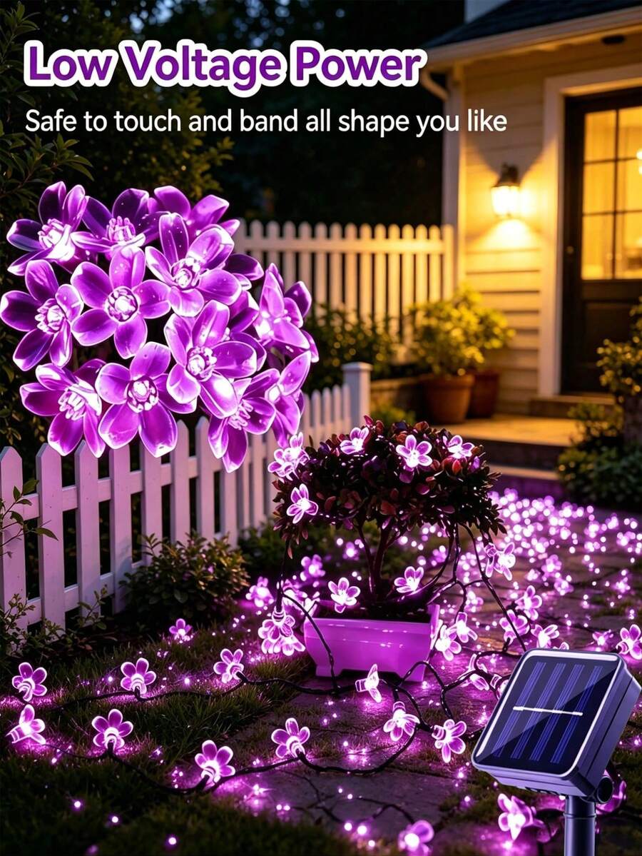 1pc Solar Powered Flower String Lights, Flower Fairy LED String Lights, Solar Flower Decor Lighting Suitable For Outdoor Home Garden Lawn Patio Christmas Tree Party And Holiday, Purple