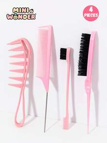 4pcs Hollow Out Casual Style Comb Set, Hairdressing Tool Combination, ABS Plastic Handle, Suitable For Daily Use, Creating A Regular Hairstyle - Multicolor - View 1