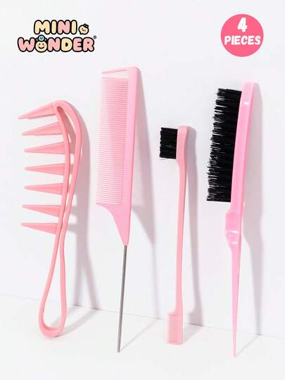 4pcs Hollow Out Casual Style Comb Set, Hairdressing Tool Combination, ABS Plastic Handle, Suitable For Daily Use, Creating A Regular Hairstyle