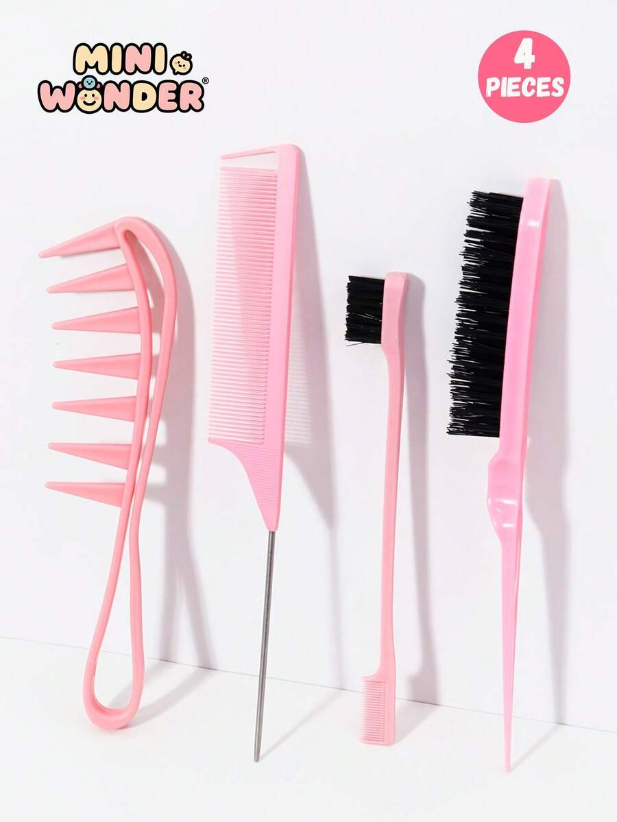 4pcs Hollow Out Casual Style Comb Set, Hairdressing Tool Combination, ABS Plastic Handle, Suitable For Daily Use, Creating A Regular Hairstyle - Multicolor - View 1