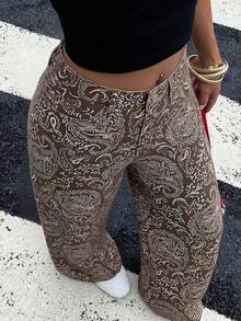 Jeans anchos y sueltos con estampado de leopardo, estilo casual y chic de la calle para uso diario - Marrón 3 - Ver 7