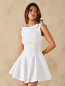 Vestido minimalista de una línea y escote en forma de U sin mangas, de color negro, vestido sexy para citas, vestido de dama de honor, elegante vestido negro pequeño, para primavera/verano - Blanco - Ver 4