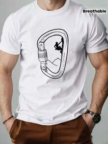 Camiseta deportiva informal playeras de hombre manga corta suelta sencilla transpirable para verano estampado escalador de rocas cómoda holgada estilo moda urbana nacional envio - Negro - Ver 6