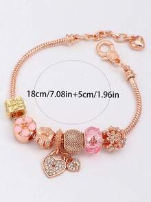 1 pieza Pulsera de Dije para Mujer de Uso Diario, Cadena de Serpiente de San Valentín, Colgante de Corazón y Mariposa con Cristales, Romántica en Color Oro Rosa - Multicolor - Ver 2