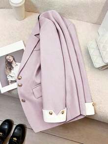 Blazer casual con cuello de solapa y botones para mujer, primavera - Púrpura malva - Ver 6