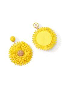 Trivaya 1 Pair Bohemian Style Handmade Woven Raffia Straw Round Sunflower Pendant Earrings - Sunflower - View 6