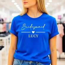 Vintage Pure Cotton Bridesmaid T-Shirt With Personalized Name "Lucy" - Short Sleeve, Crew Neck, Casual Style, Soft And Comfortable, Loose Fit, Perfect For Bachelorette Parties, Wedding Events, Bridal Shower Gift, BlackFashion - 藍色 - 查看 7