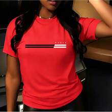 Women's Plus Size Vintage Cotton T-Shirt With Paris Print, Short Sleeve, Round Neck, Loose Fit, Casual, Sizes 0XL-5XL, Soft And Comfortable, Black And White Design, Fashionable Casual Clothing, Plus Size - 紅色 - 查看 7