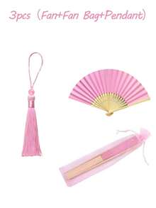 3件組夏季扇子套組，白色/彩色紙扇，附純色流蘇吊飾與純色扇子袋，DIY塗鴉紙扇婚禮紀念品 - 彩色 - 查看 7