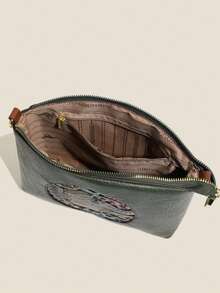 PU Material Women's Crossbody Bag, Retro Auspicious Elephant Retro Pattern Shoulder Bag. Adjustable Strap Can Be Worn As Shoulder Bag. Zipper Design At Back To Separate Storage For Phone, Keys, Lipstick, Tissues Etc. Suitable For Commuting And Shopping, Small Size With Large Capacity - Multicolor - View 11