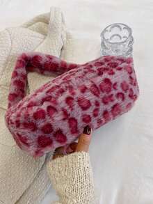 Bolso de hombro con estampado de leopardo y textura suave (la ubicación del estampado es aleatoria) - Rosa - View 5