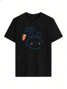 Cute And Relaxed Style Short Sleeve T-Shirt, Fashionable Short Sleeve T-Shirt For Spring And Summer 2026, Made In Mexico, 180 Grams. Cartoon Print, Couple Design, Suitable For Indoor Or Outdoor Wear. Crew Neck, Unisex, Ideal For Office And Leisure. One-Piece Pack. - BK-P631577SLNDXZGY487 - 查看 2