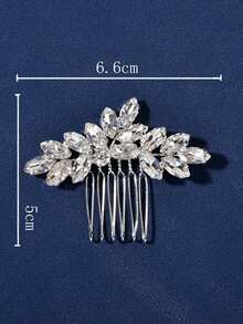 1pc Women's Crystal Glass Decorative Hair Comb, Bridal Wedding Party Accessory - Silver - View 4