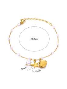 1 chiếc vòng chân hai lớp hình sao biển và ngọc trai bằng thép không gỉ mạ vàng 18K, phụ kiện đi biển mùa hè, quà tặng hàng ngày cho phụ nữ - Vàng - Xem 17