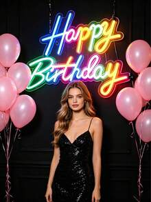 1pc Happy Birthday LED Neon Sign, Holiday Wall Decor, Home Party & Dorm Room Decoration, USB Powered, Ideal For Birthday Party Theme - Happy Birthday Light Board - View 6