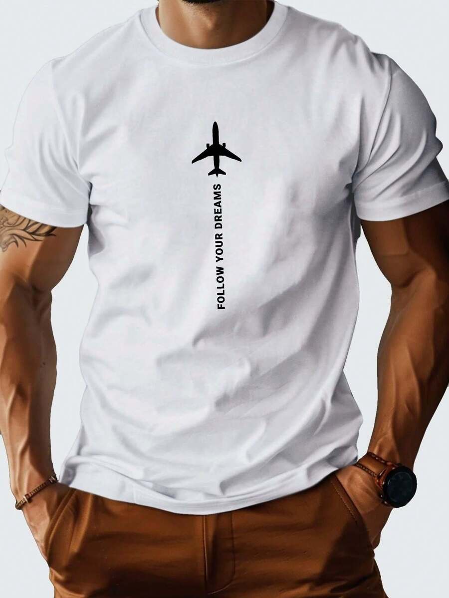 Camiseta masculina "Siga Seu Sonho" em algodão puro, modelagem confortável, ideal para adultos, homens, mulheres, adolescentes e jovens. - Branco - Ver 1