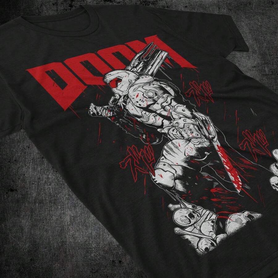 Camiseta unisex OG D00M Slayer T1EE PR1emium de 220 g, de algodón puro y manga corta. Tejido grueso, resistente a las arrugas y a la deformación. Estilo sencillo y versátil, ligero y transpirable, perfecto para ir al trabajo, viajar, acampar, ir de compras y para el tiempo libre. - Negro - Ver 1