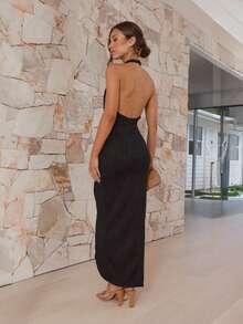Vestido de fiesta sensación premium estilo europeo americano con forro - Negro - Ver 5