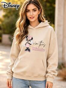 Disney Official Authorization | Women's Hoodie With Retro Sweet And Cool Style Minnie Mouse Print. Loose Oversize Fit, Suitable For Fans Of All Ages. Perfect For Daily Casual Wear, Outings And Shopping, And Also An Ideal Gift Choice. - Màu be - Xem 1