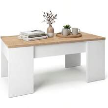 Tavolo da Salotto o Sala da Pranzo Elevabile, Finitura in Bianco e Rovere, Dimensioni: 100 cm (Lunghezza) x 50 cm (Larghezza) x 45-56 cm (Altezza) - Artik White e quercia canadese - Visualizzare 6