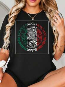 Mexican National Emblem Graphic Print, Eagle and Snake on Cactus with Text Estados Unidos Mexicanos, Green and Red Design, Line Art Style, Patriotic D.jpgRegalos personalizados: Camisetas para mujer con estilos modernos, hippies, casuales y minimalistas. Ropa masculina personalizada única, armarios cápsula, ropa básica/urbana para hombre. Regalos ideales para novios, familiares y amigos, adecuados para cumpleaños, vacaciones, colegio/competiciones, deportes/escalada, etc., también adecuados para la moda de otoño y actividades urbanas. Verano negro. - Negro - Ver 2