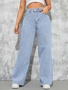 Unity Jeans de mezclilla lisos y casuales para mujer - Lavado ligero 5 - Ver 7