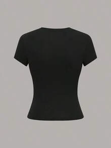Camiseta de mujer de unicolor y manga corta, sencilla, casual y versátil - Multicolor - Ver 6
