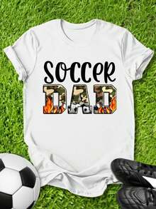 Camiseta de fútbol para mamás - Manga corta, cuello redondo, estilo casual con letras aplicadas y adecuada para uso diario, lavable a máquina, corte regular, ideal para mamás de futbolistas, regalos, atuendos cotidianos. - Blanco - Ver 1
