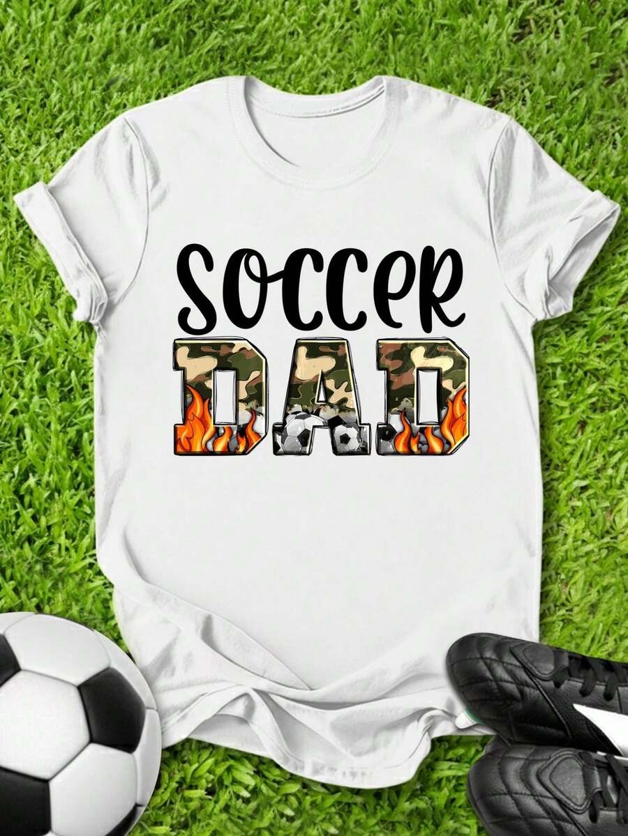 Camiseta de fútbol para mamás - Manga corta, cuello redondo, estilo casual con letras aplicadas y adecuada para uso diario, lavable a máquina, corte regular, ideal para mamás de futbolistas, regalos, atuendos cotidianos. - Blanco - Ver 1