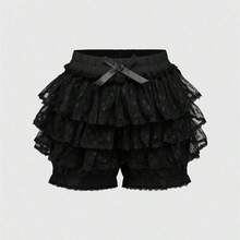 Spring|Summer Carnival Party Casual White Lolita Multilayers Cake Skirt With Bow, White Gothic Lace Splice Bow Solid Pumpkin Lantern Shorts, Bridesmaids Dress - Rosa - Ver 2