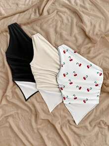 Blusa casual de unicolor con hombros oblicuos y ajustada, apropiada para el verano - Multicolor 2 - Ver 2
