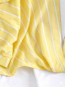 Conjunto de vacaciones para mujer con camisa a rayas de dos piezas falsa - amarillo ganso - Ver 5