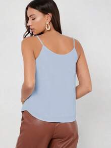 Top de camiseta sin mangas de color negro unicolor, uso casual de negocios, camiseta de otoño - Niebla azul - Ver 2