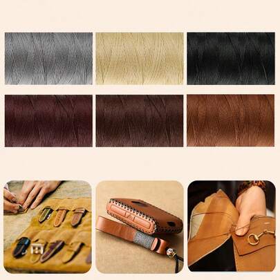 6 màu - 32,1 thước Anh/cuộn, chỉ may da tay bằng polyester, sợi dẹt 150D có sáp, thích hợp cho may vá DIY, xâu hạt, làm mặt dây chuyền túi xách, vòng tay, giày dép, vòng cổ, trang trí bình hoa.