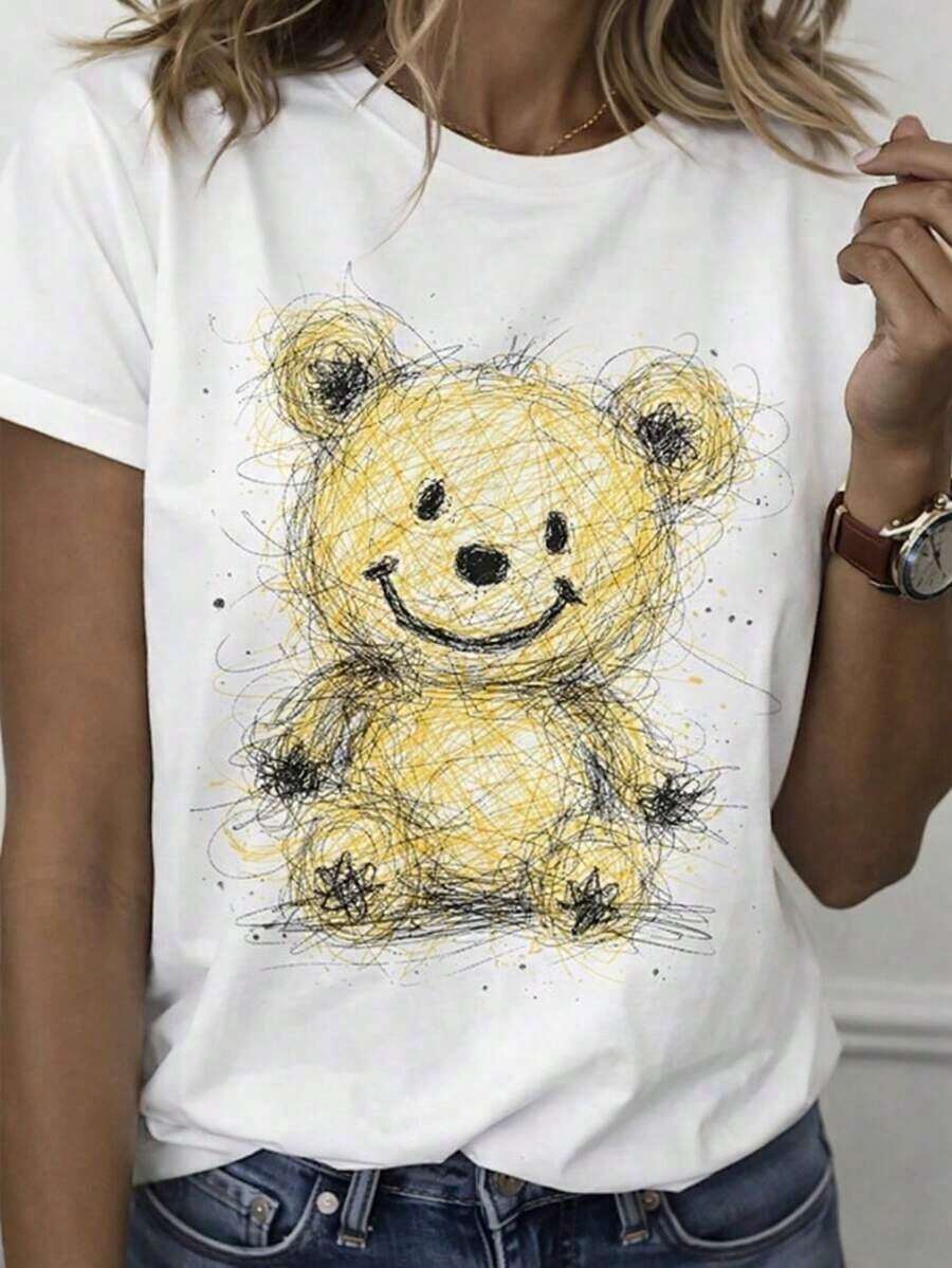 Ropa con Descuento de Año Nuevo, Camiseta de Mujer, Top Casual de Manga Corta con Cuello Redondo, Lavable a Máquina - Blanco - Ver 1