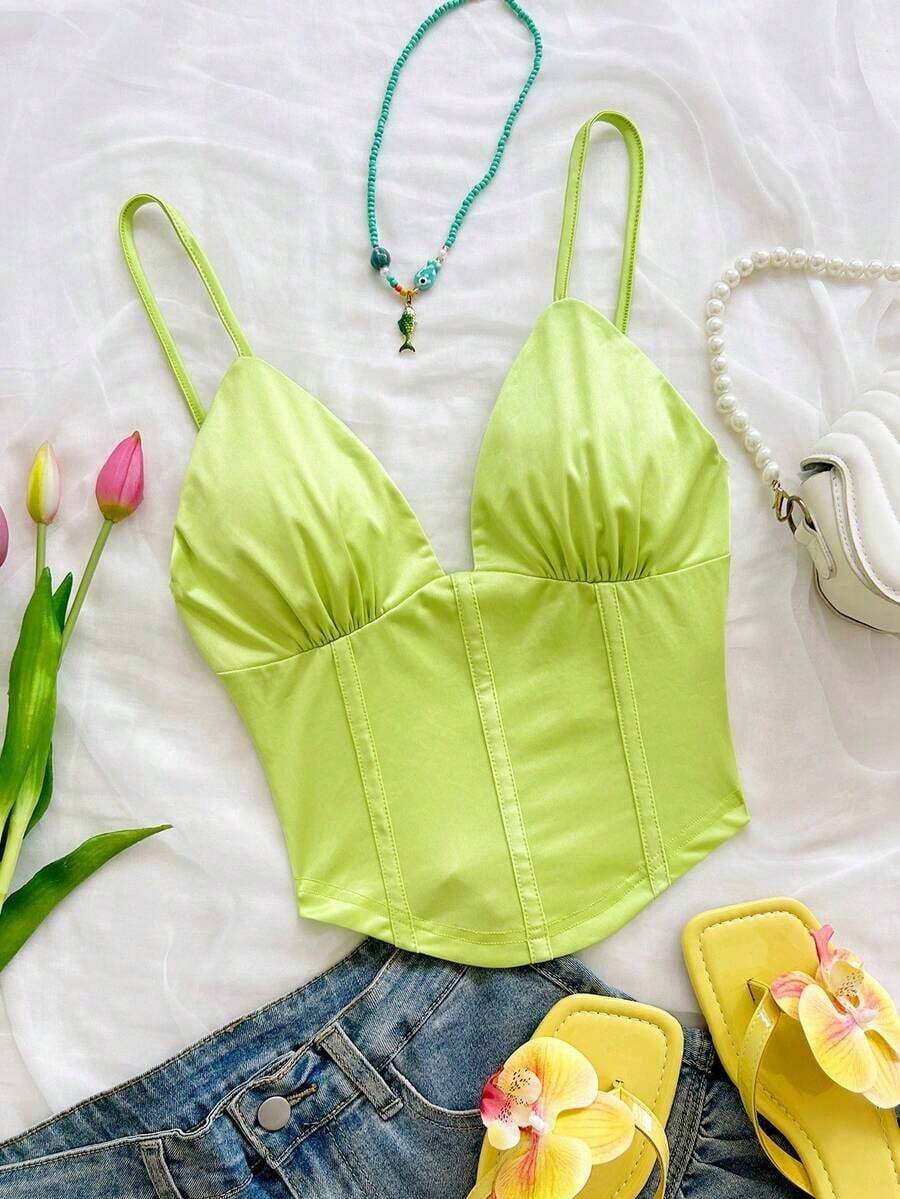 Camiseta sin mangas de punto rojo con escote en V y espalda cruzada, adecuada para citas, estilo bohemio, vacaciones, otoño, ropa de mujer, vintage, días festivos - Verde 2 - Ver 1