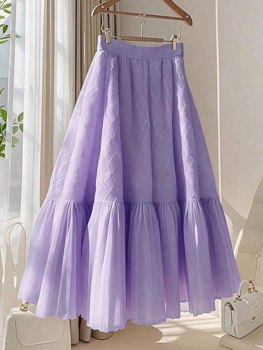 Falda plisada de línea A de gasa versátil y elegante para uso diario, de estilo de moda para mujer, verano - Morado - Ver 1