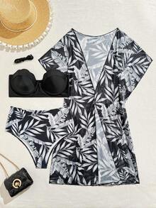 Swim Lushoire Tankini con estampado de plantas - Blanco y Negro - Ver 3