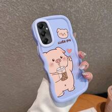 适用于 Galaxy A34/A35/A36/A54/A55/A56/M13 4G/M14 4G/M23/F13 4G/F14 4G/F23/S23 FE/S25/S25 Plus，可爱卡通奶茶小猪图案防震耐用 TPU 软手机壳 - 黑色 - 查看 12